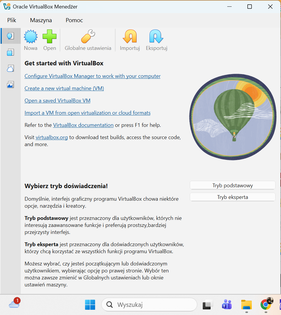 Menedżer VirtualBox