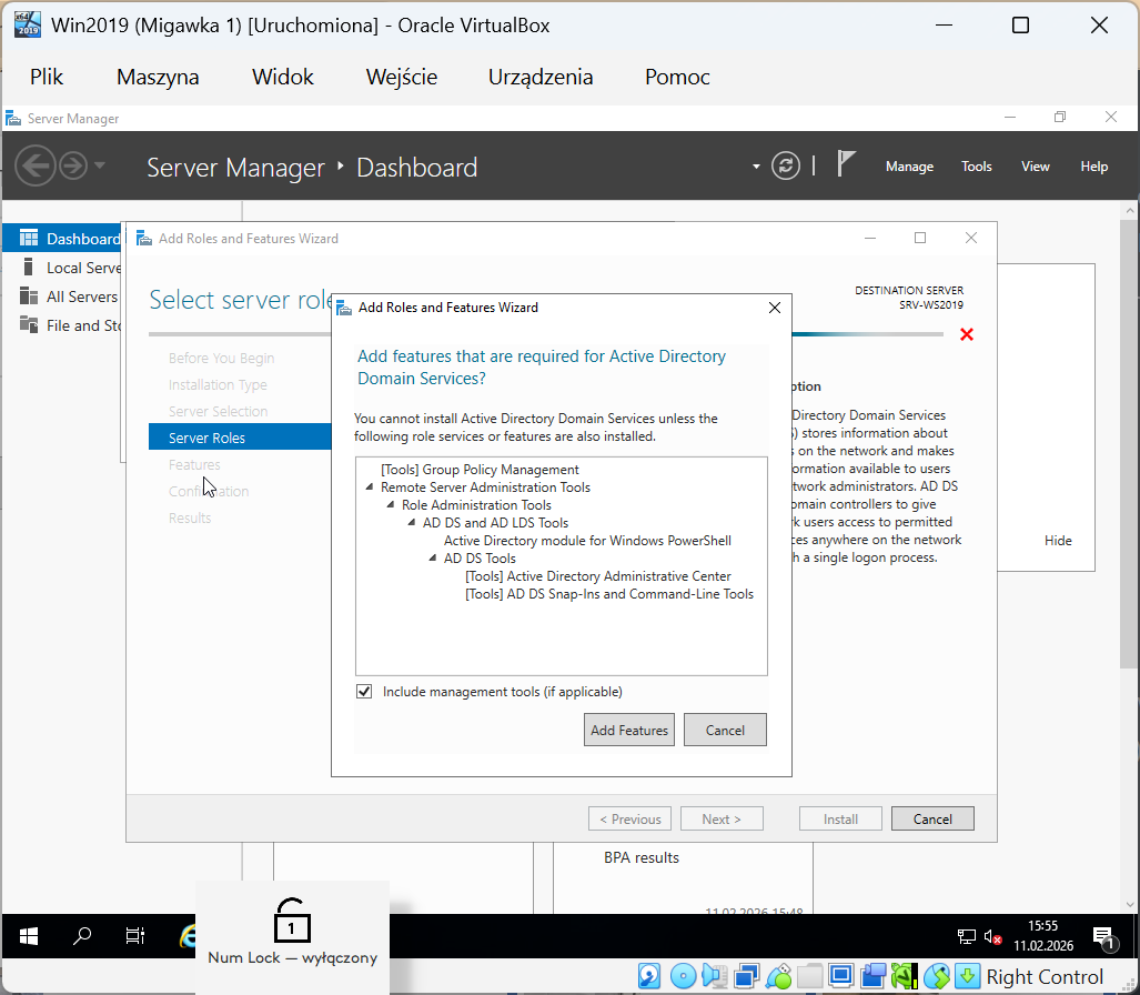 Instalacja roli Active Directory